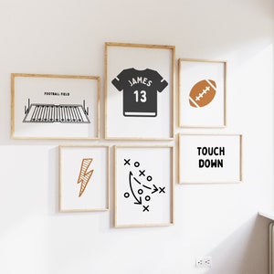 Personalized Name Football Modern Gallery Wall Set of 6 Downloadable Prints, Sport Boy Nursery Decor, Quote Play Wall Art, Printable B&W