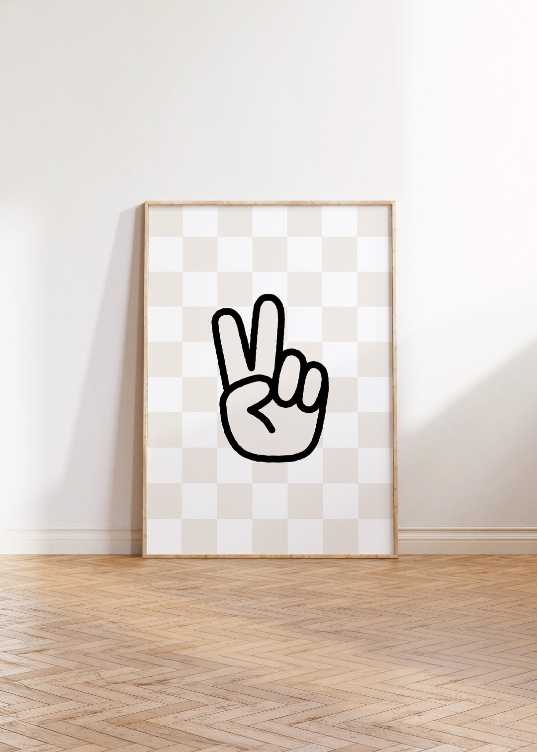 Checkerboard Hand Peace Sign Printable, Peace Fingers Wall Art, Kids ...