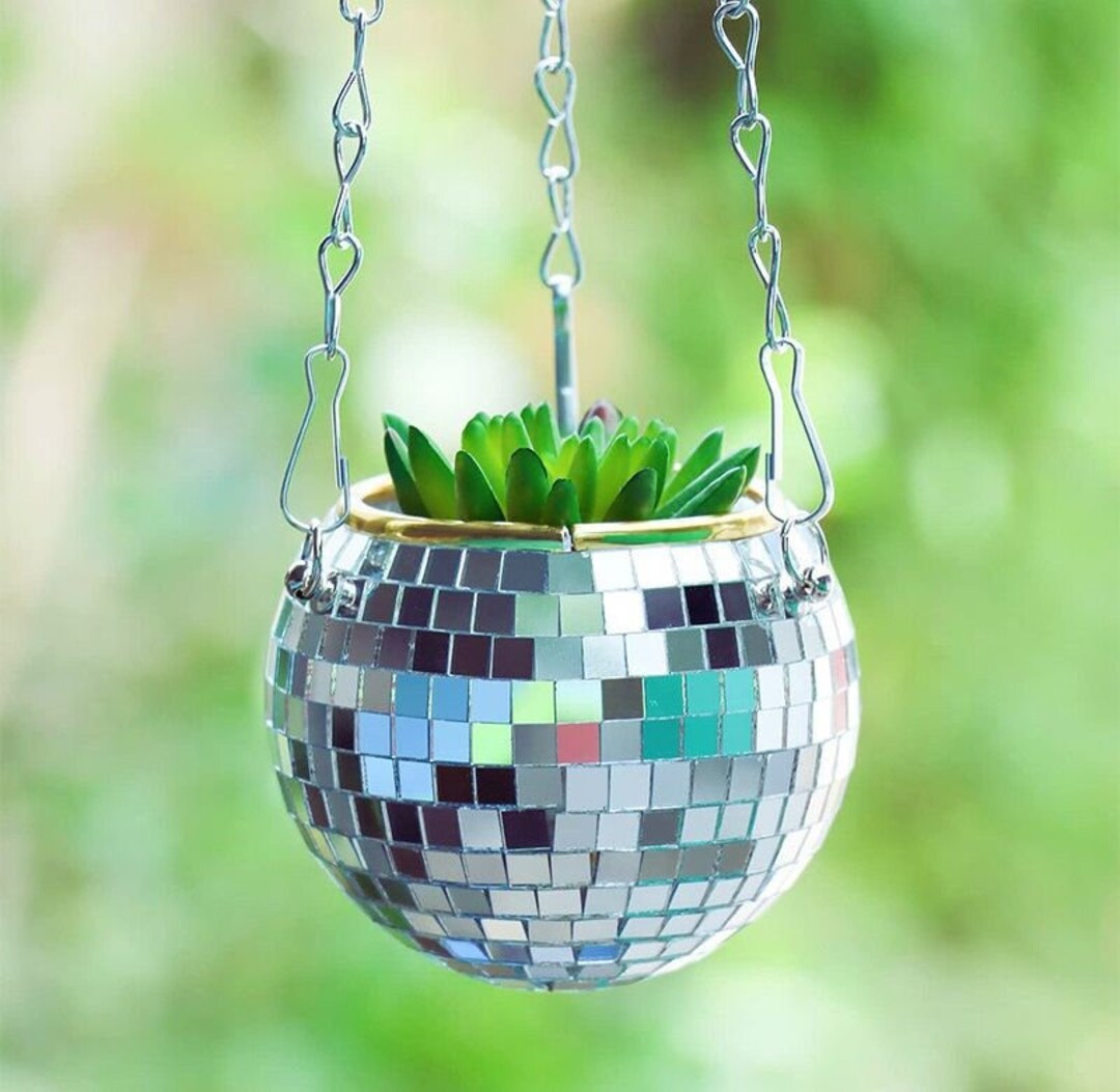 Disco Ball Planter Hanging Disco Ball Hanging Planter Disco Etsy