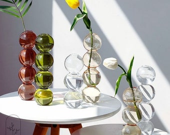 Jarrón de vidrio de burbujas, jarrón de burbujas de vidrio colorido nórdico, jarrón de vidrio colorido, jarrón transparente para flores, jarrón de vidrio transparente, jarrón hidropónico