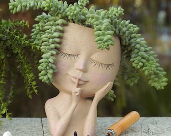 Girl Face Head Flower Planter, Succulent Planter, Flower Pot, Gardening gift, Face planter, Unique planter, Nordic planter, Face Vase, Gift
