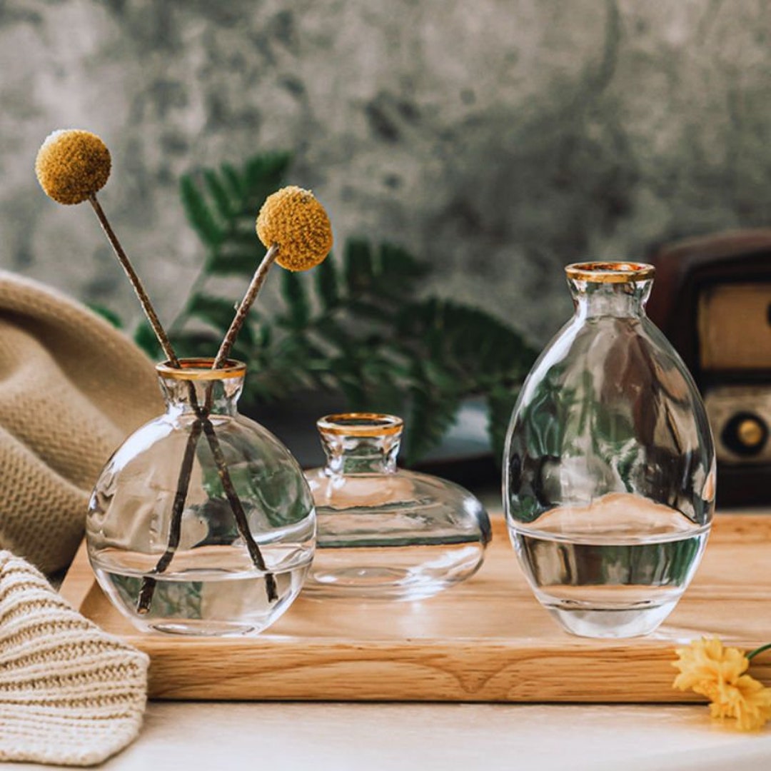Set of 3 Mini Glass Vases Nordic Style Tabletop Decor Mini Etsy