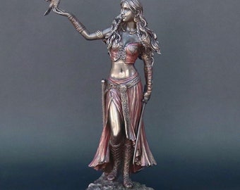 The Morrigan Celtic Warrior Goddess & Raven Statuette, Warrior Figurine, Goddess Queen Statue Mythic Decor, Pagan, Druid, Wiccan, Resin Gift