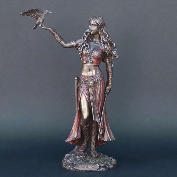 The Morrigan Celtic Warrior Goddess & Raven Statuette, Warrior Figurine, Goddess Queen Statue Mythic Decor, Pagan, Druid, Wiccan, Resin Gift