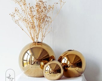 Vaso d'oro, vaso a sfera in ceramica, vaso di lusso Boho, arredamento Boho, vaso a sfera, porta piante minimalista, vaso elettrolitico, vaso in ceramica globo d'oro