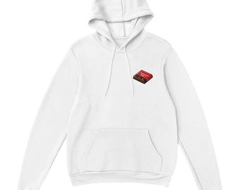 Chocolade Logo Hoodie - Witte Minimalistische Trui - Unisex Sweatshirt met Capuchon - Grappig Cadeau voor Chocoholics