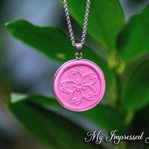 Cherry blossom wax seal necklace