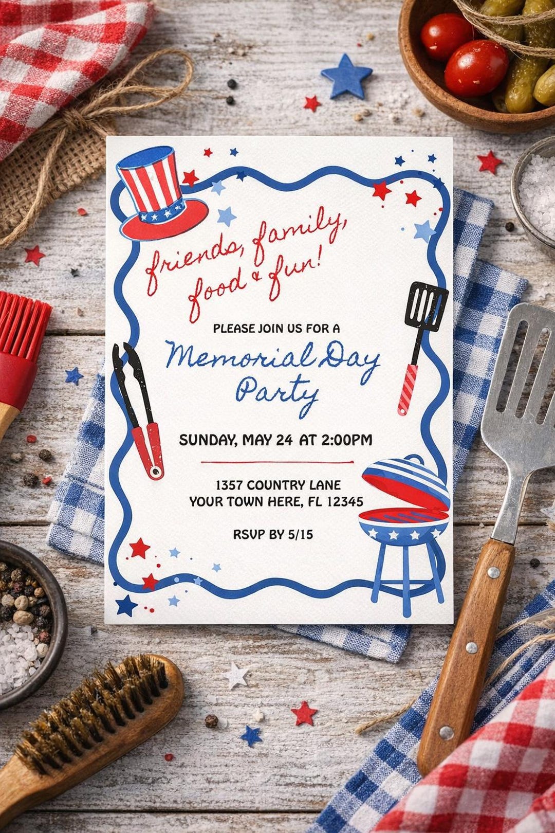 Memorial Day Invitation Template, Editable BBQ Party Invite, Printable ...