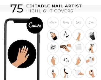 Nail Artist Instagram Highlight Covers, Editable Nail Tech Social Media Icon Illustration Canva Template, Manicure Technician Beauty Salon
