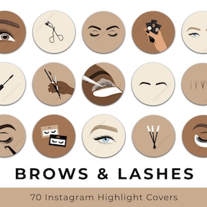 Brows & Lashes Instagram Highlight Covers, Minimalist Neutral Brown Beige Lash Brow Tech Ig Story Icon Drawing Beauty Salon Aesthetic
