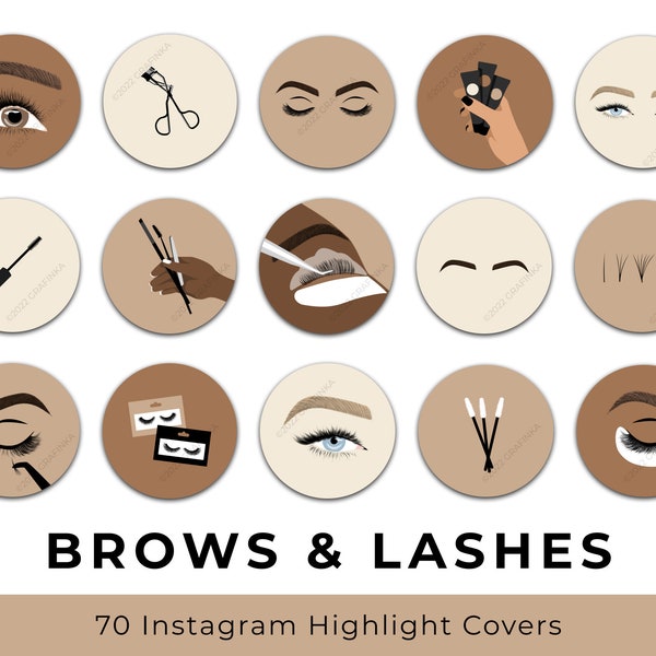 Wenkbrauwen en wimpers Instagram Highlight Covers, Minimalistisch Neutraal Bruin Beige Lash Brow Tech Ig Story Icon Tekening Schoonheidssalon Esthetiek