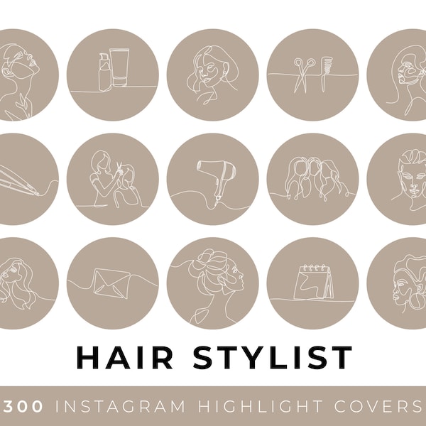 Hair Stylist Instagram Highlight Covers, Minimalist Line Art Drawing, Hairdresser Social Media, Ig Story Icon, Beauty Salon Aesthetic, Brown