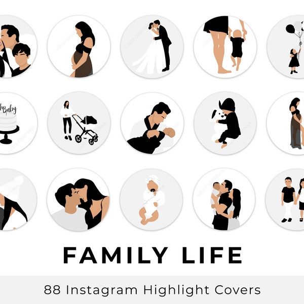 Family Life Instagram Highlight Covers, White Light Gray Black Motherhood Kids Mom Neutral Minimalist Aesthetic Social Media Ig Story Icon