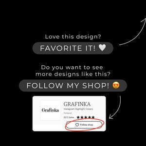 Może przedstawiać: Sklep z projektami graficznymi o nazwie Grafinka, z czerwonym przyciskiem w kształcie serca z napisem "Follow shop". Sklep ma 923 sprzedaży i ocenę pięciu gwiazdek. Tekst brzmi: "Love this design? FAVORITE IT!" i "Do you want to see more designs like this? FOLLOW MY SHOP!"