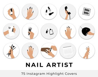 Nail Artist Instagram Highlight Covers, Minimalist White Nail Tech Social Media Ig Story Icon Illustration, Manicure Technician Beauty Salon