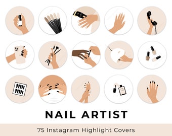 Nail Artist Instagram Highlight Covers, Nail Tech Social Media Ig Story Icon Illustration, Nail Technician Manicure Beauty Salon Art