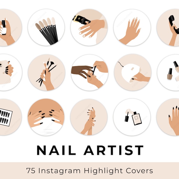 Nail Artist Instagram Highlight Covers, Nail Tech Social Media Ig Story Icon Illustration, Nail Technician Manicure Beauty Salon Art