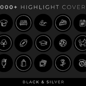 Instagram Story Highlight Covers, Black Silver Icon Pack For Ig Stories, Minimalist Social Media Kit, Lifestyle, Travel, Business, Luxury