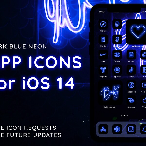 Neon Blue App Icons Etsy