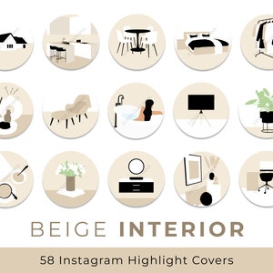 BEIGE Interior Instagram Story Highlight Covers Social Media Minimalist Icons Home Decor Illustration Lifestyle Blogger