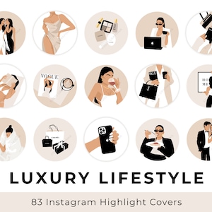 Luxe Lifestyle Instagram Highlight Covers, Social Media iconen voor Instagram, Esthetische Mode Ig Story Hoogtepunten, Beige en Wit