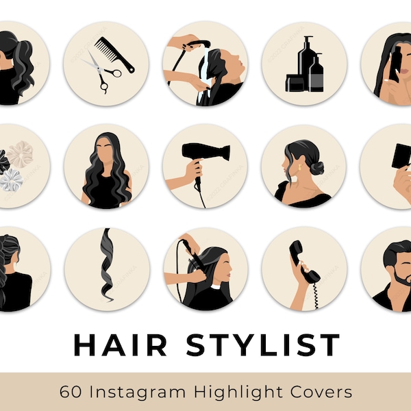 Hair Stylist Instagram Highlight Covers, Minimalist Beige White Social Media Ig Story Icon Illustration Hairdresser Beauty Salon Aesthetic