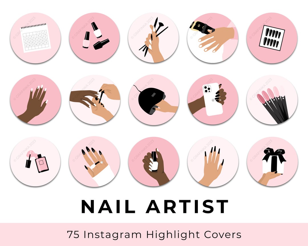 Nail Artist Instagram Highlight Covers, Pink Nail Tech Social Media Ig Story Icon, Minimalist