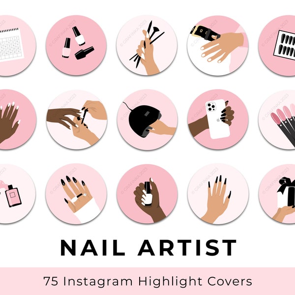 Nail Artist Instagram Highlight Covers, Pink Nail Tech Social Media Ig Story Icon, Minimalist Nail Technician Manicure Beauty Salon Art