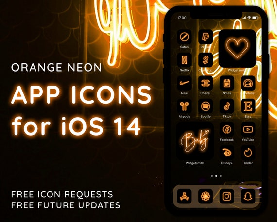 Neon Orange App Icons iPhone Home Screen Theme Bundle