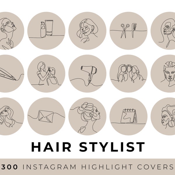 Hair Stylist Instagram Highlight Covers, Minimalist Line Art Drawing, Hairdresser Social Media, Ig Story Icon, Beauty Salon Aesthetic, Beige