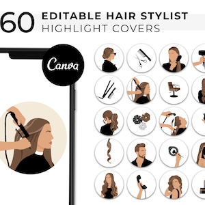 Hair Stylist Instagram Highlight Covers, Editable Hairdresser Social Media Icon Drawing Illustration Diy Canva Template, Beauty Salon