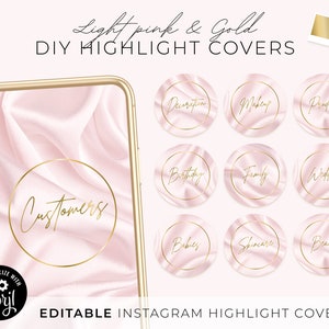 May include: Nine pink and gold Instagram highlight covers with a satin texture and gold text. The covers include the words "Customers", "Decoration", "Makeup", "Products", "Birthday", "Family", "Wedding", "Babies", "Skincare", and "Beauty".