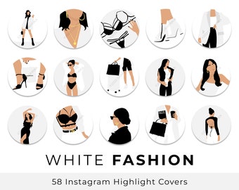 WHITE Fashion Instagram Story Highlight Cover Social Media Icons For Instagram Bloggers Minimalist Trendy Fashion Illustration