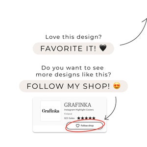 Puede incluir: Una tienda de Instagram llamada Grafinka, que ofrece portadas de destacados de Instagram. La tienda tiene una calificaci&oacute;n de 5 estrellas y 923 ventas. El texto "Love this design? FAVORITE IT!" y "Do you want to see more designs like this? FOLLOW MY SHOP!" se muestra en la imagen.