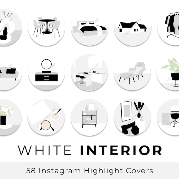 BLANCO Interior Instagram Story Highlight Covers Social Media Iconos minimalistas Decoración del hogar Ilustración Estilo de vida Blogger