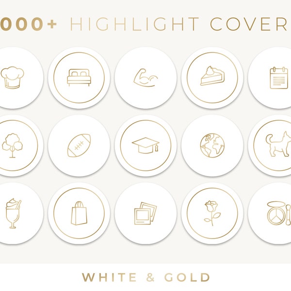 Instagram Story Highlight Covers, White Gold Icon Pack For Ig Stories, Minimalist Social Media Kit, Lifestyle, Travel, Business, Luxury Icon