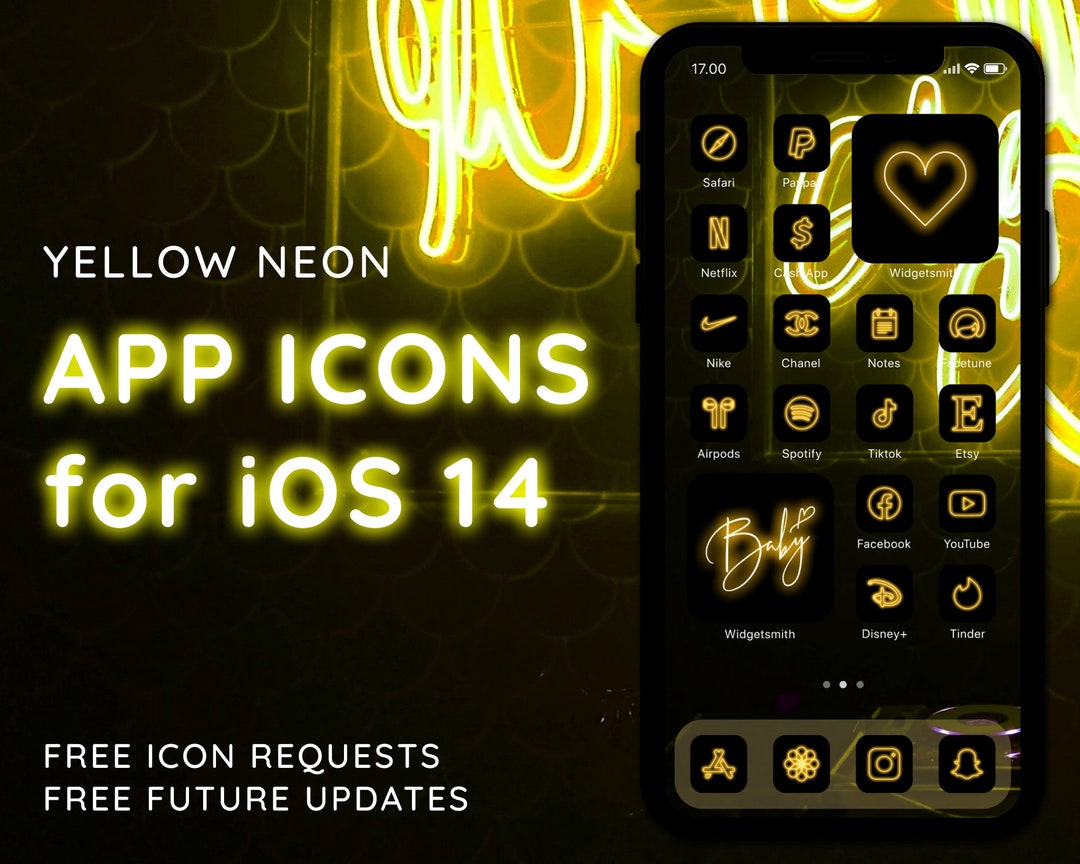 Ios 7 Neon Yellow Neon Glow App Icons for Ios 14, Aesthetic iPhone Home Screen ...