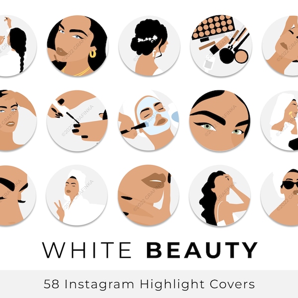 WHITE Beauty Instagram Story Highlight Cover Social Media Icons For Instagram Bloggers Makeup Nails Trendy Spa Hairdressing Illustration