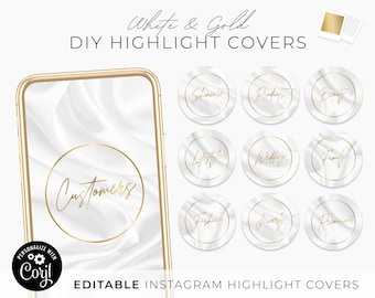 DIY Instagram Highlight Covers, Editable White Gold Luxury Silk Story Template, Custom Script Text Ig Story Icon Simple Real Estate Business