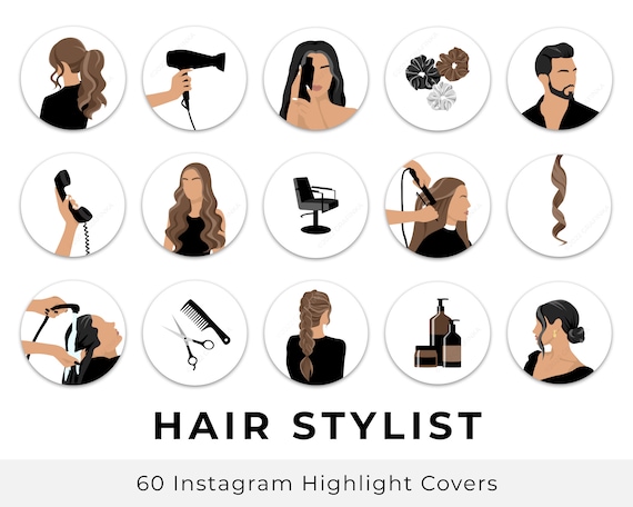Hair Stylist Instagram Highlight Covers, Minimalist White Social Media Ig Story Icon Drawing Illustration Hairdresser Beauty Salon Aesthetic