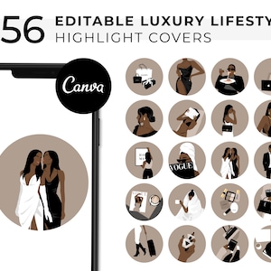 Editable Luxury Lifestyle Instagram Highlight Covers, Social Media Icons For Instagram, Aesthetic Fashion Ig Story Highlights Canva Template