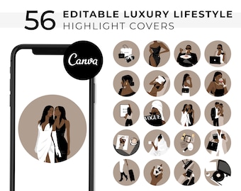 Editable Luxury Lifestyle Instagram Highlight Covers, Social Media Icons For Instagram, Aesthetic Fashion Ig Story Highlights Canva Template