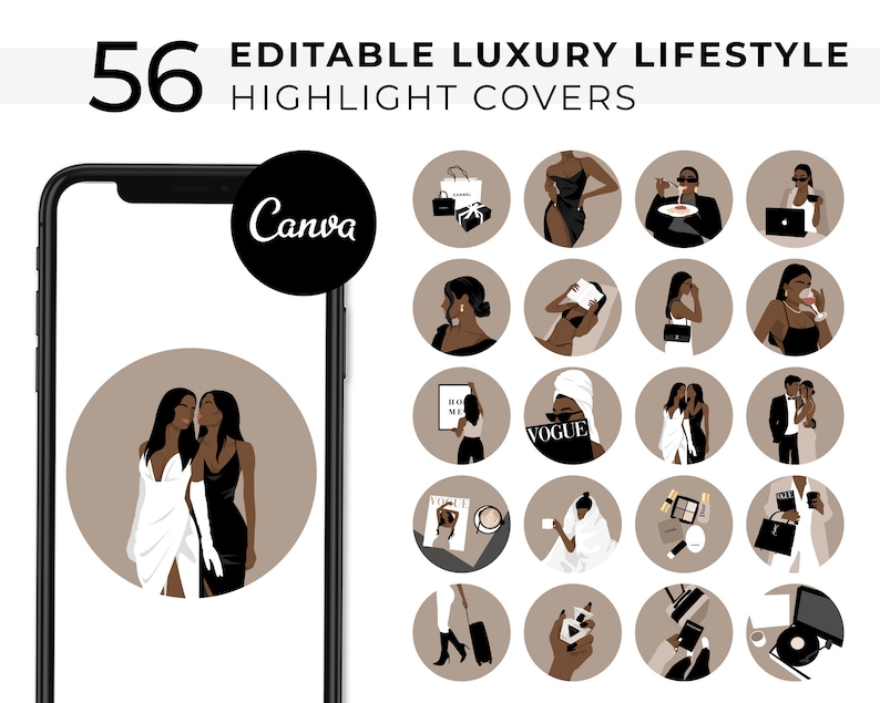 Editable Luxury Lifestyle Instagram Highlight Covers, Social Media