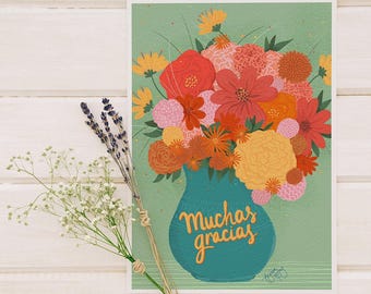 Spanish Thank You Card • Hand-Drawn Floral Gracias (Digital Download)