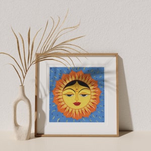 Giclée-kunstdruk zonnegodin: Indiase Madhubani-volkskunst 21 x 21 cm