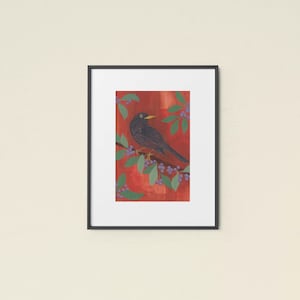 Amsel / Singvogel / Gartenvögel / Wand Kunst / Handgemalt / Gartenvögel / Amsel