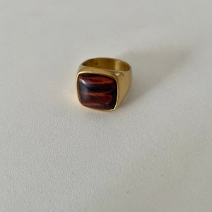 18K Gold Plated Square Tiger Eye Stone Ring