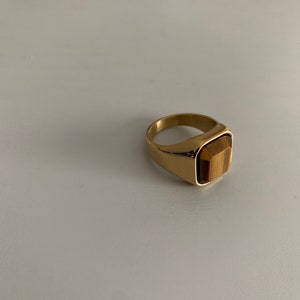 18K Gold Plated Tigers Eye Stone Signet Ring