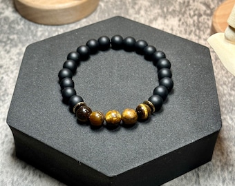 Beaded Bracelet - Tiger Eye 5 and Onyx