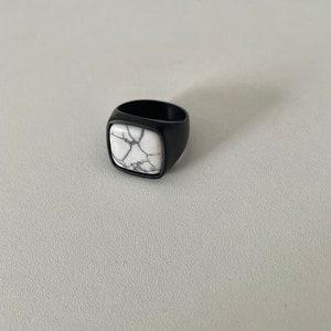 Black Howlite Square Stone Ring
